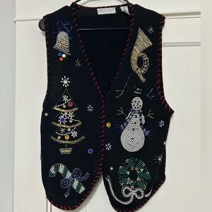 Vintage Carolyn Taylor Christmas Sweater Vest Beaded Womens Medium